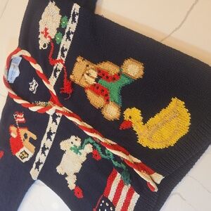 VTG 90s Hand Knit Festive Holiday Nutcracker American Flag Sweater Cardigan L